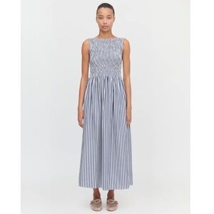 Caroline Constas Blue and White Striped Sleeveless Maxi Dress